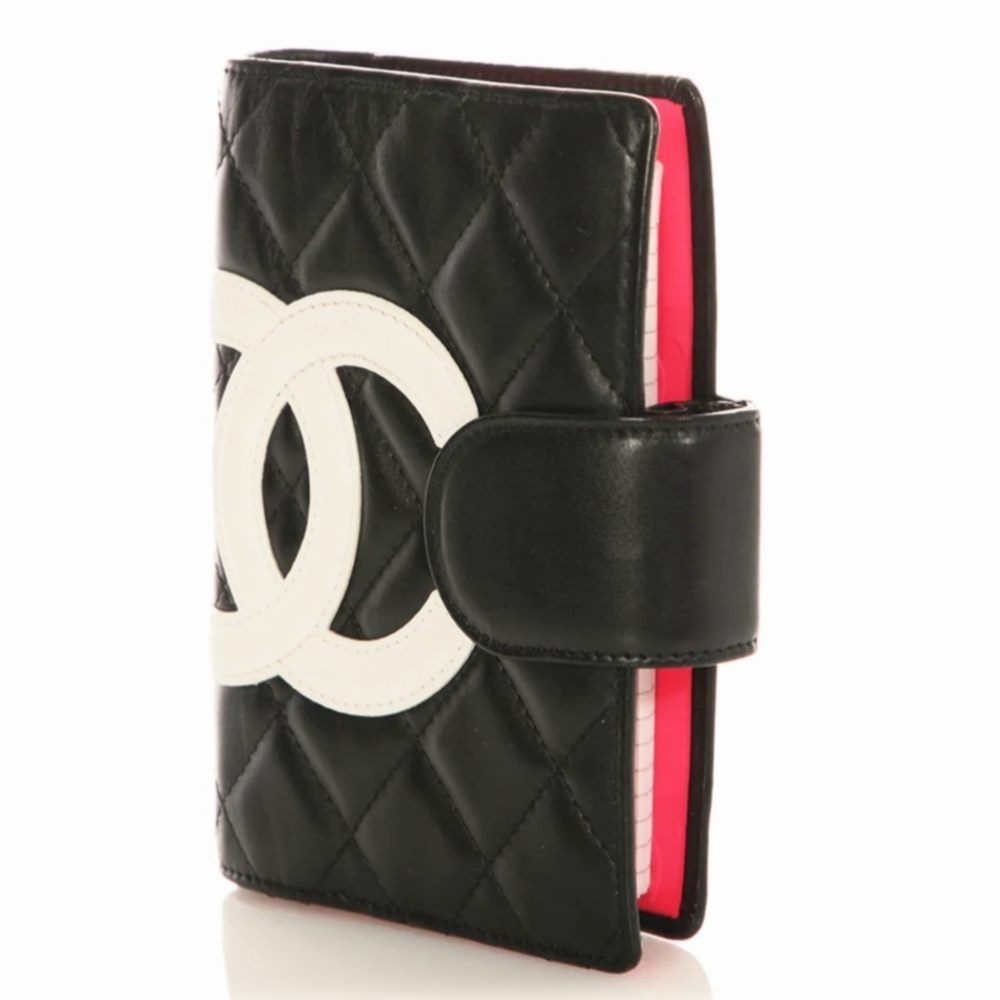 Chanel Black Cambon Leather Agenda /Passport Holder With Booklets & Address Book